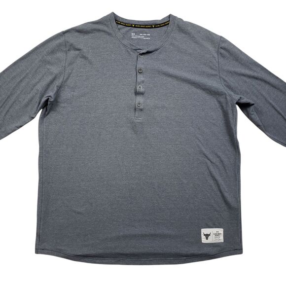 Under Armour Project Rock Henley Shirt Mens 2XL Gray 3/4 Sleeve Raglan - Picture 2 of 12
